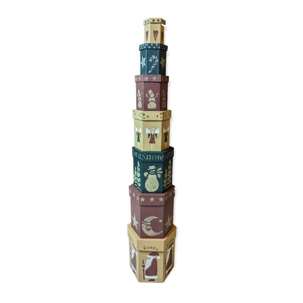 Handmade Primitive Christmas Stacking Boxes